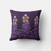 Festive Holiday Purple Christmas Trees Name Gold  クッション (裏面)
