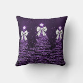 Festive Holiday Purple Christmas Trees Name Silver クッション (裏面)