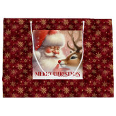 Festive Holiday Santa and Rudolph Christmas Bag ラージペーパーバッグ (裏面)