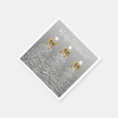 Festive Holiday Silver Christmas Trees Gold Bows スタンダードカクテルナプキン (角)