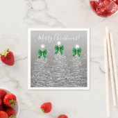 Festive Holiday Silver Christmas Trees Green Bows スタンダードカクテルナプキン (インサイチュ)