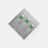 Festive Holiday Silver Christmas Trees Green Bows スタンダードカクテルナプキン (角)