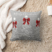 Festive Holiday Silver Christmas Trees Red Name クッション (ブランケット)
