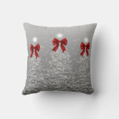 Festive Holiday Silver Christmas Trees Red Name クッション (裏面)