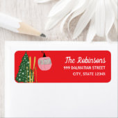 Festive Holiday Ski Skiing Return Address Label ラベル (インサイチュ)