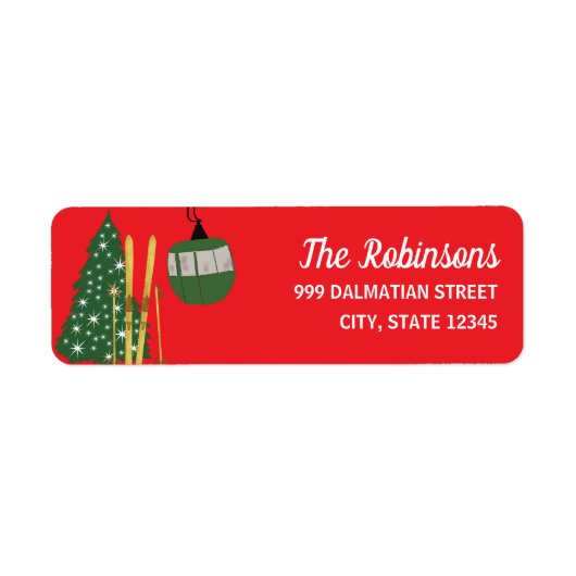 Festive Holiday Ski Skiing Return Address Label ラベル (正面)