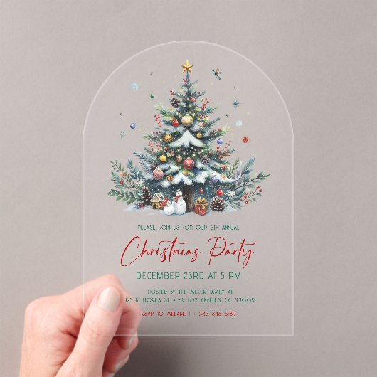 Festive Holiday Tree Christmas Party Invitation アクリル招待状 (インサイチュ (ポータブル))