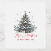 Festive Holiday Tree Merry Christmas ワインラベル (シングルラベル)