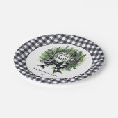 Festive Holiday Wreath BW Bow Merry Christmas  ペーパープレート (アングル)