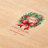 Festive Holiday Wreath Merry Christmas Non-Photo アクリル招待状 (レイダウン)