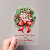 Festive Holiday Wreath Merry Christmas Non-Photo アクリル招待状 (インサイチュ (ポータブル))