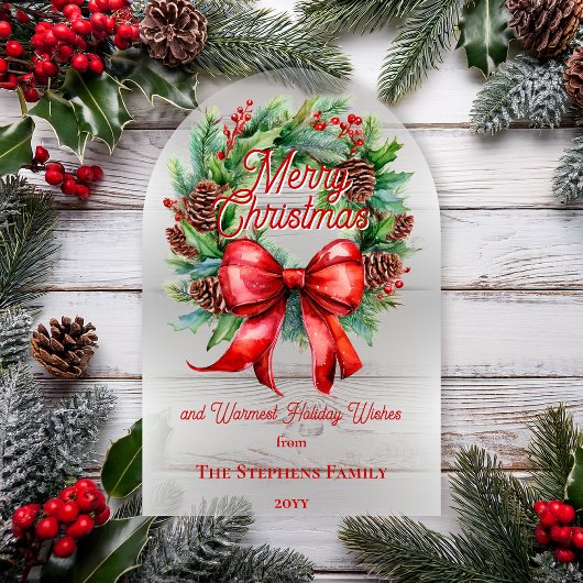 Festive Holiday Wreath Merry Christmas Non-Photo アクリル招待状