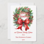 Festive Holiday Wreath Merry Christmas Non-Photo シーズンカード (正面)