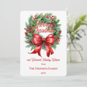 Festive Holiday Wreath Merry Christmas Non-Photo シーズンカード (スタンド正面)