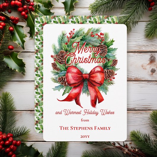 Festive Holiday Wreath Merry Christmas Non-Photo シーズンカード