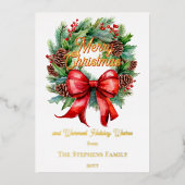 Festive Holiday Wreath Merry Christmas Non-Photo 箔招待状 (正面)