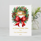 Festive Holiday Wreath Merry Christmas Non-Photo 箔招待状 (立ち正面)