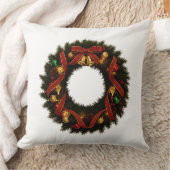 "Festive Holiday Wreath Throw Pillow – Cozy Season クッション (ブランケット)