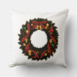 "Festive Holiday Wreath Throw Pillow – Cozy Season クッション