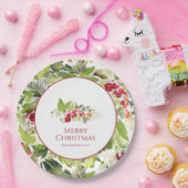 Festive Holly Berry and Evergreen Christmas ペーパープレート (パーティー)