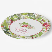 Festive Holly Berry and Evergreen Christmas ペーパープレート (アングル)