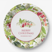 Festive Holly Berry and Evergreen Christmas ペーパープレート (正面)