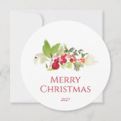 Festive Holly Berry and Evergreen Watercolor 招待状 (正面)