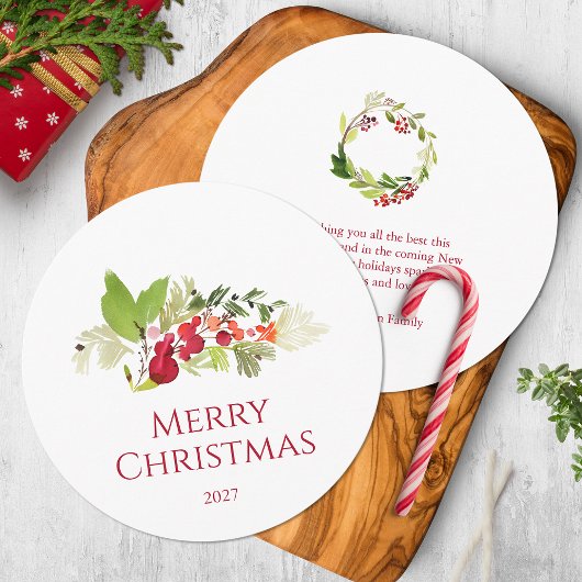 Festive Holly Berry and Evergreen Watercolor 招待状