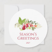 Festive Holly Berry and Evergreen Watercolor Card 招待状 (正面)