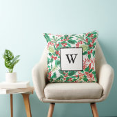 Festive Holly Christmas Monogram Throw Pillow クッション (椅子)