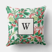 Festive Holly Christmas Monogram Throw Pillow クッション (裏面)