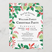 Festive Holly Christmas Red Green Party Invitation 招待状 (正面/裏面)