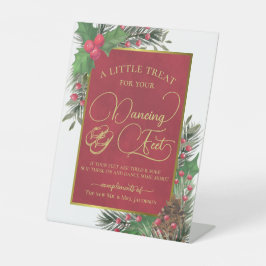 Festive Holly Dancing Feet Flip Flops Wedding 台座サイン