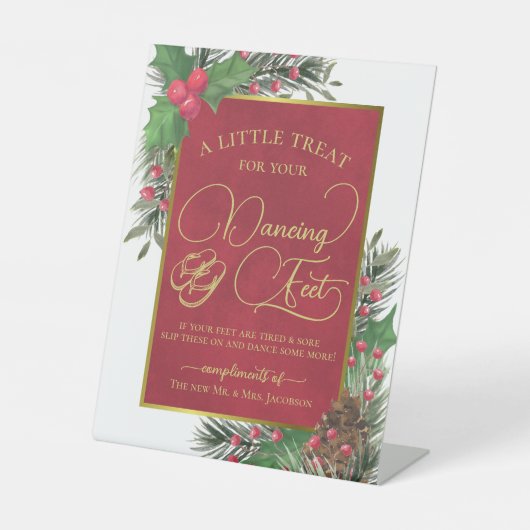 Festive Holly Dancing Feet Flip Flops Wedding  台座サイン (正面)