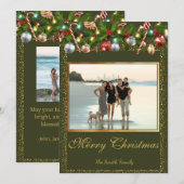 Festive Holly Garland | Gold Glitter Photo シーズンカード (正面/裏面)