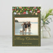 Festive Holly Garland | Gold Glitter Photo シーズンカード (スタンド正面)