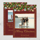 Festive Holly Garland | Gold Glitter Photo シーズンカード (正面/裏面)