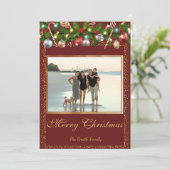 Festive Holly Garland | Gold Glitter Photo シーズンカード (スタンド正面)