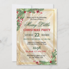 Festive Holly Gold Border Christmas Party 招待状