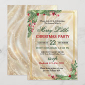 Festive Holly Gold Border Christmas Party 招待状 (正面/裏面)