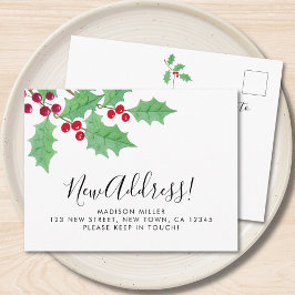 Festive Holly New Address Moving  案内ポストカード
