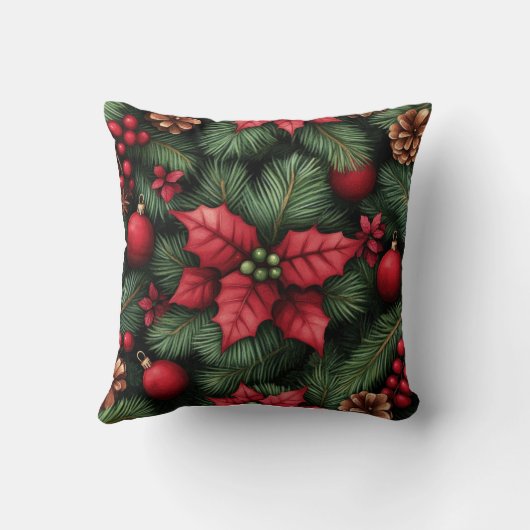 Festive Holly & Pine Christmas クッション (裏面)