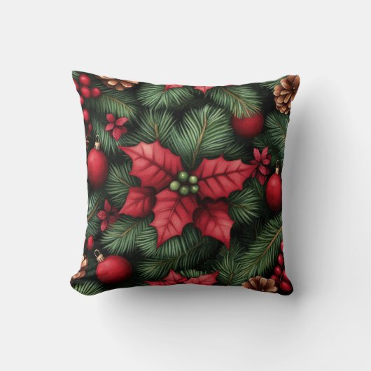 Festive Holly & Pine Christmas クッション (正面)