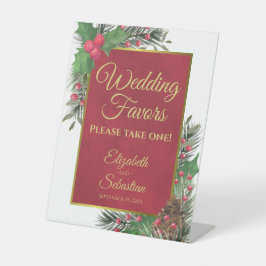 Festive Holly & Pine Christmas Wedding Favors Sign 台座サイン