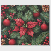 Festive Holly & Pine Christmas Wrapping Paper ラッピングペーパー (フラット)