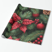Festive Holly & Pine Christmas Wrapping Paper ラッピングペーパー (アンロールド)