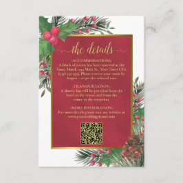 Festive Holly & Pine Wedding Details QR Code エンクロージャーカード