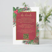 Festive Holly & Pine Wedding Details QR Code エンクロージャーカード (スタンド正面)