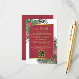 Festive Holly & Pine Wedding Details QR Code エンクロージャーカード