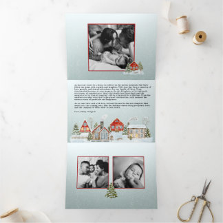 Festive Houses Trifold Christmas Holiday Card 三つ折り招待状